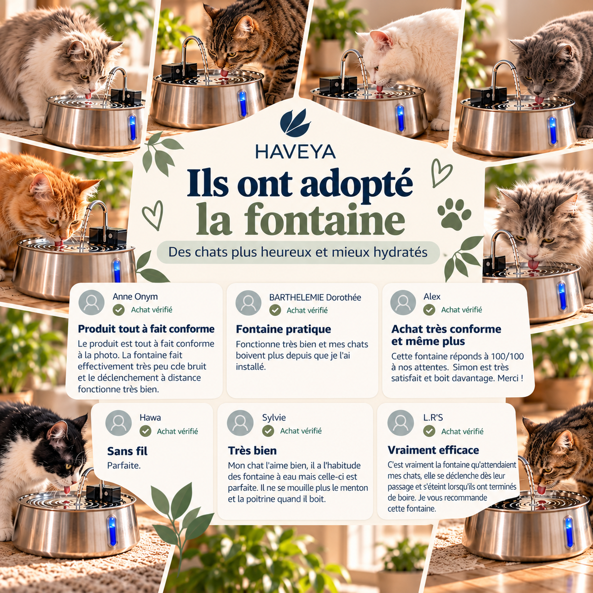 Fontaine pour chat 100% sans fil – Autonomie 30 jours & Capteur intelligent