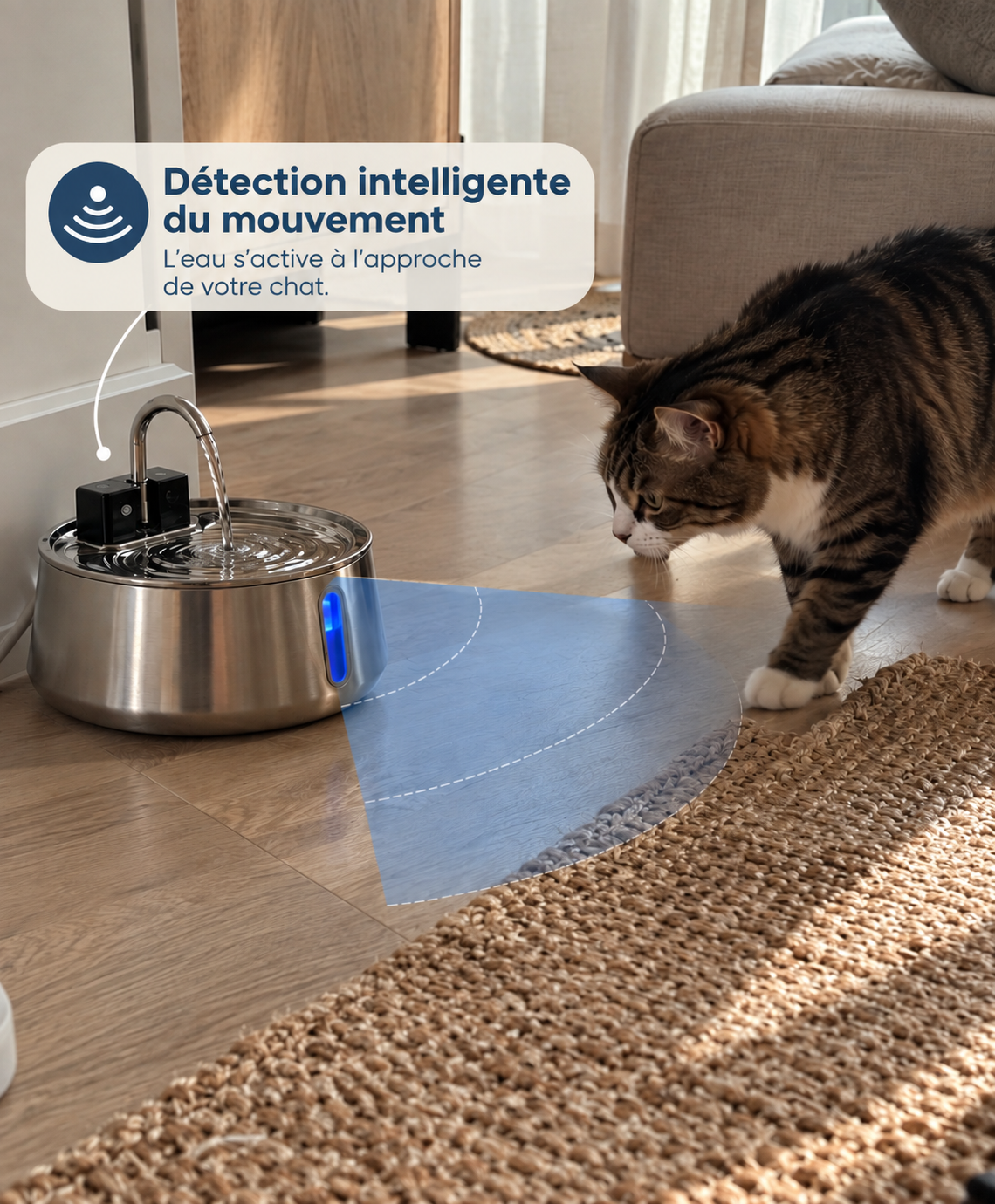 Fontaine pour chat 100% sans fil – Autonomie 30 jours & Capteur intelligent